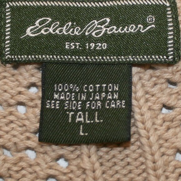 EDDIE BAUER Cardigan Sweater Knit Cable Knit Open Weave Neutral Tan Cotton Large - Picture 5 of 10